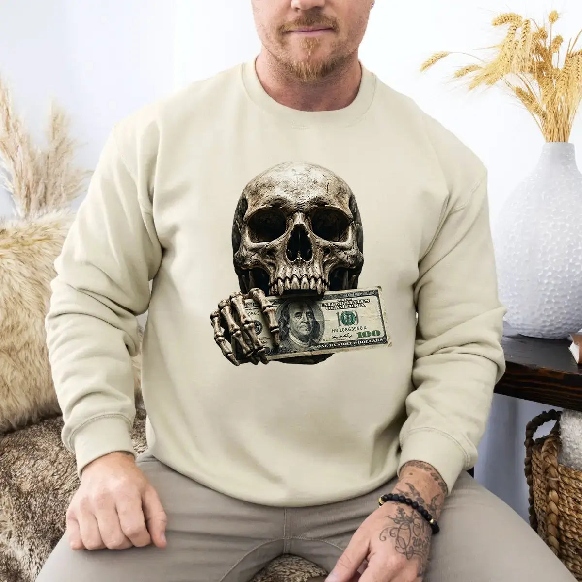 Hanorac barbati regular fit cu imprimeu SKULL MONEY