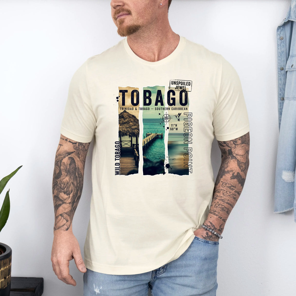 Tricou barbatesc din bumbac 100% Travel cu imprimeu TOBAGO