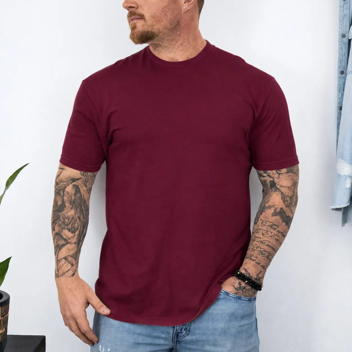 Set 3 tricouri barbati din bumbac 100% regular fit simple burgundy