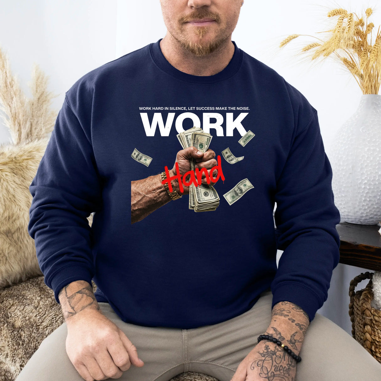 Hanorac barbati regular fit cu imprimeu WORK HARD