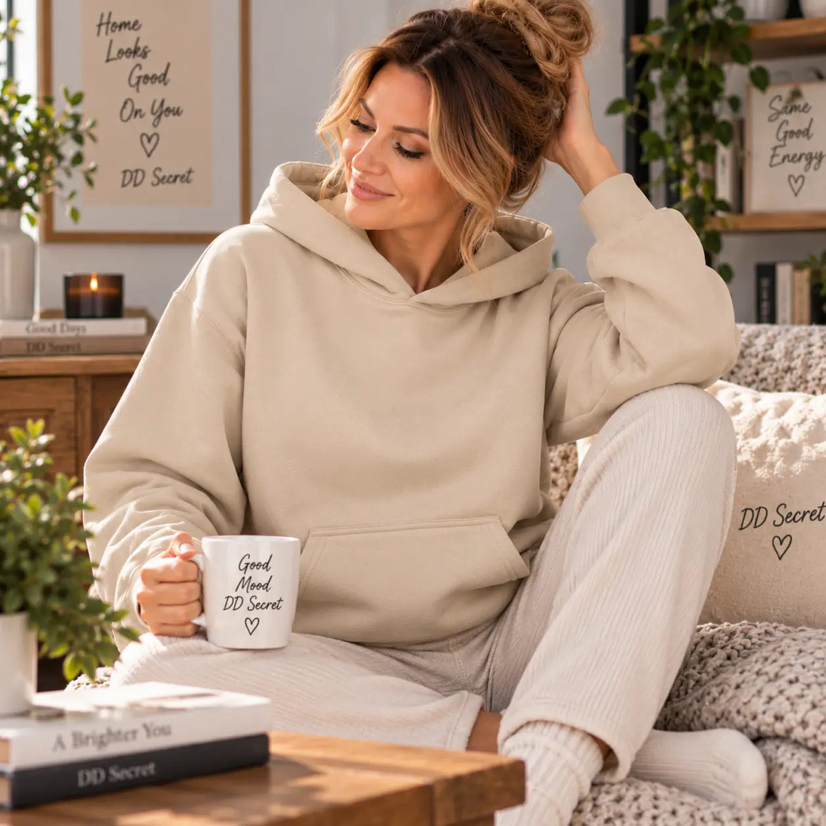 Hanorac cu gluga dama oversize simplu bej