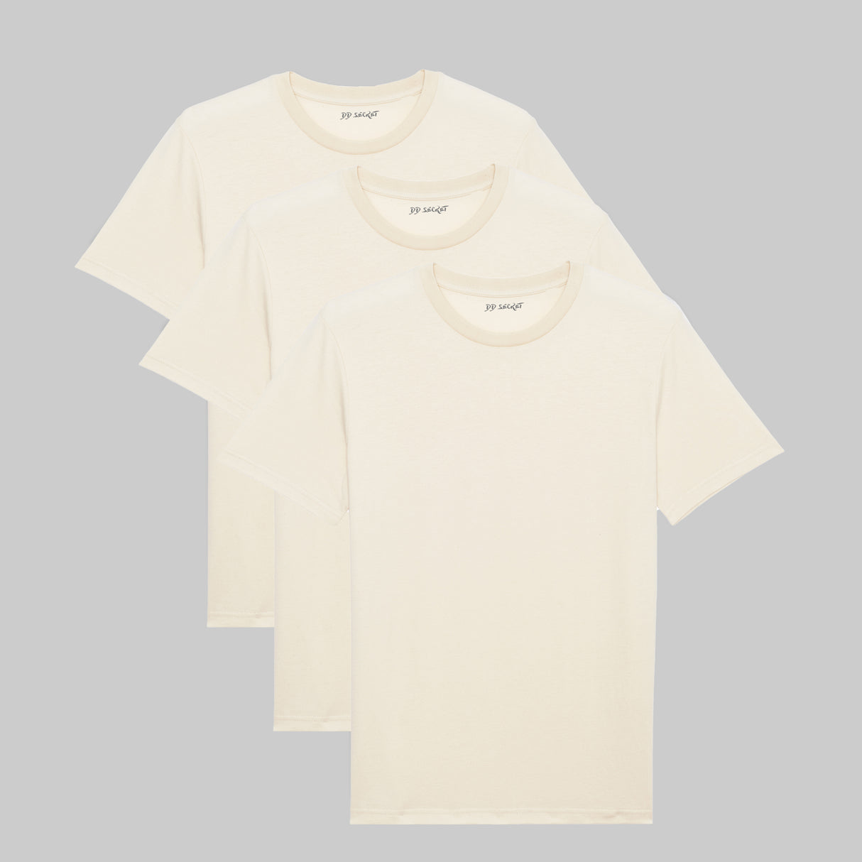 Set 3 tricouri barbati din bumbac 100% regular fit simple crem