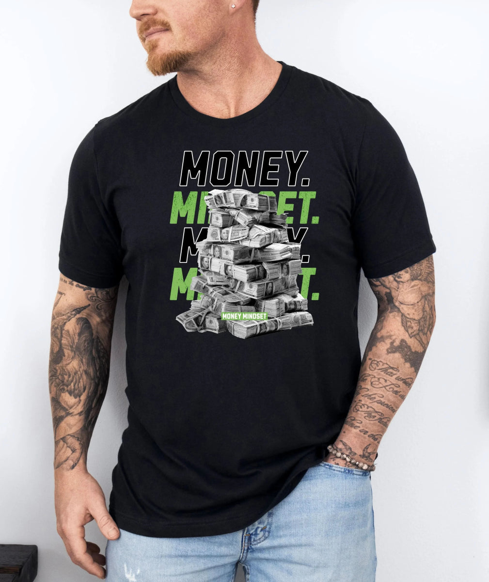 Tricou barbatesc din bumbac 100% regular fit cu mesaj MONEY MINDSET