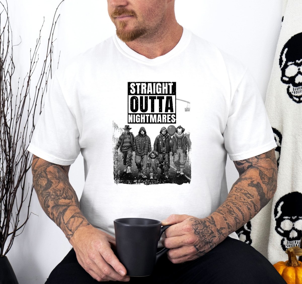 Tricou barbatesc din bumbac 100% regular fit Streetwear/hip hop cu imprimeu NIGHTMARES