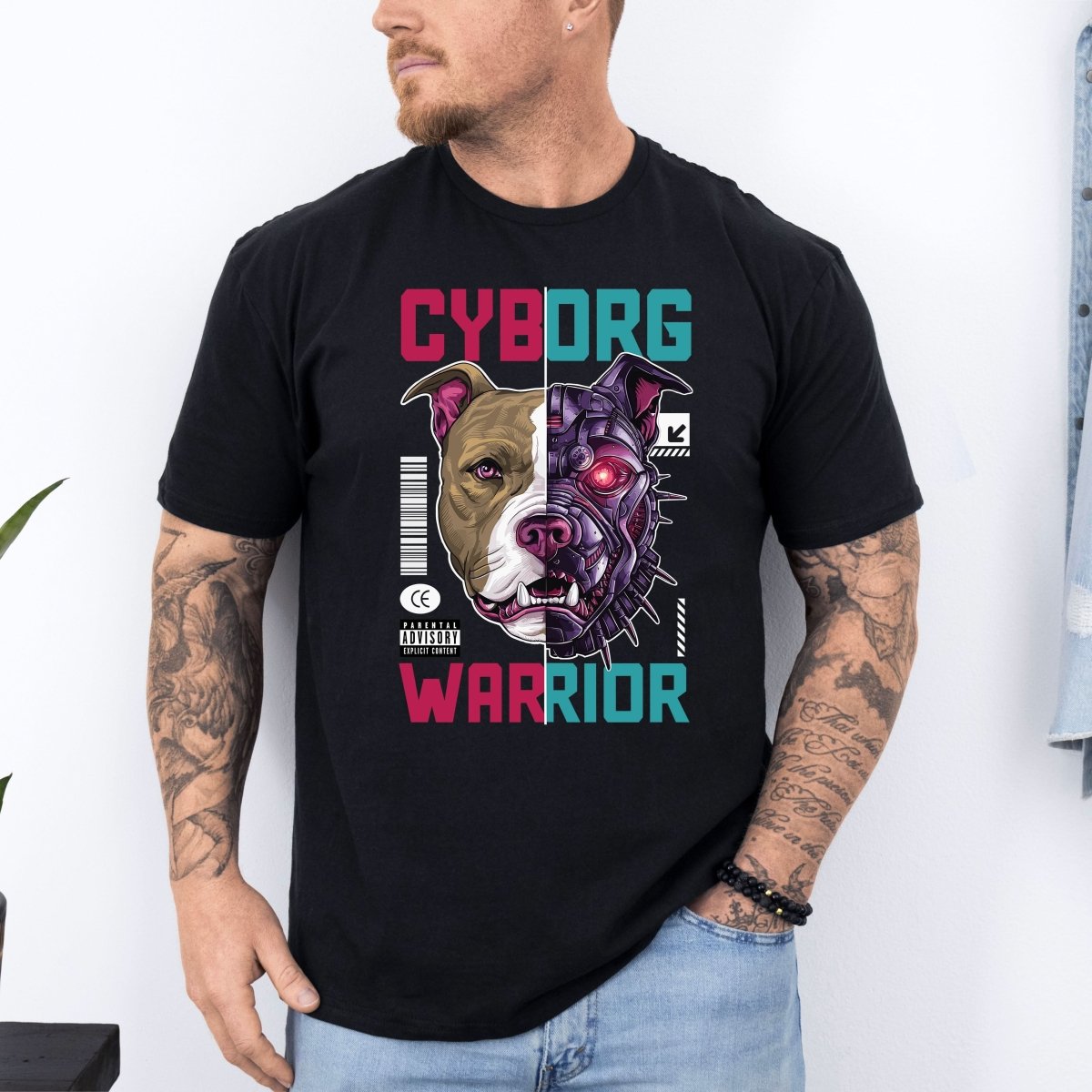 Tricou barbati din bumbac 100% regular fit Streetwear cu imprimeu CYBORG