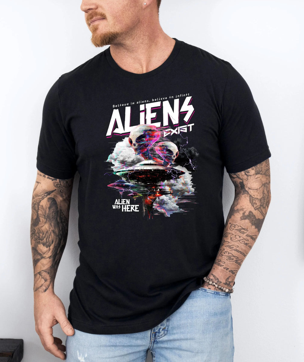 Tricou barbati din bumbac 100% regular fit Urban cu imprimeu grafic ALIENS