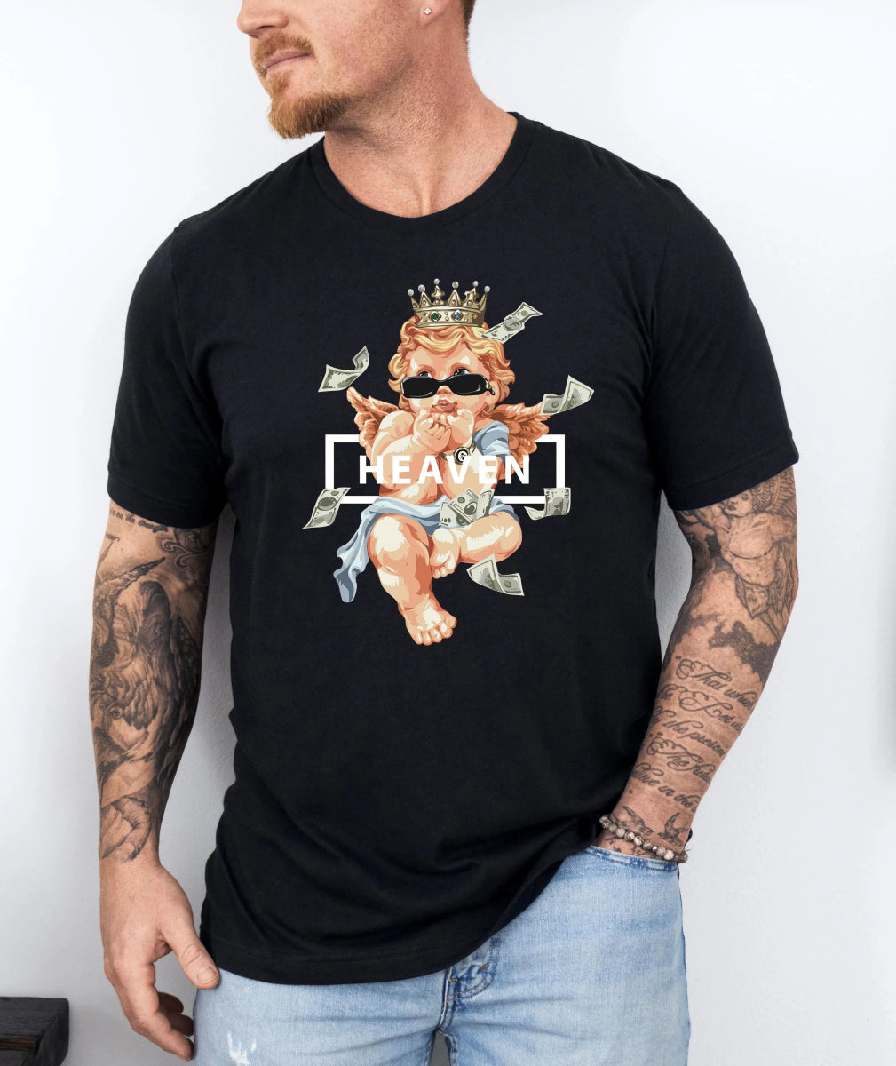 Tricou barbati din bumbac 100% regular fit Urban cu imprimeu KING OF HEAVEN