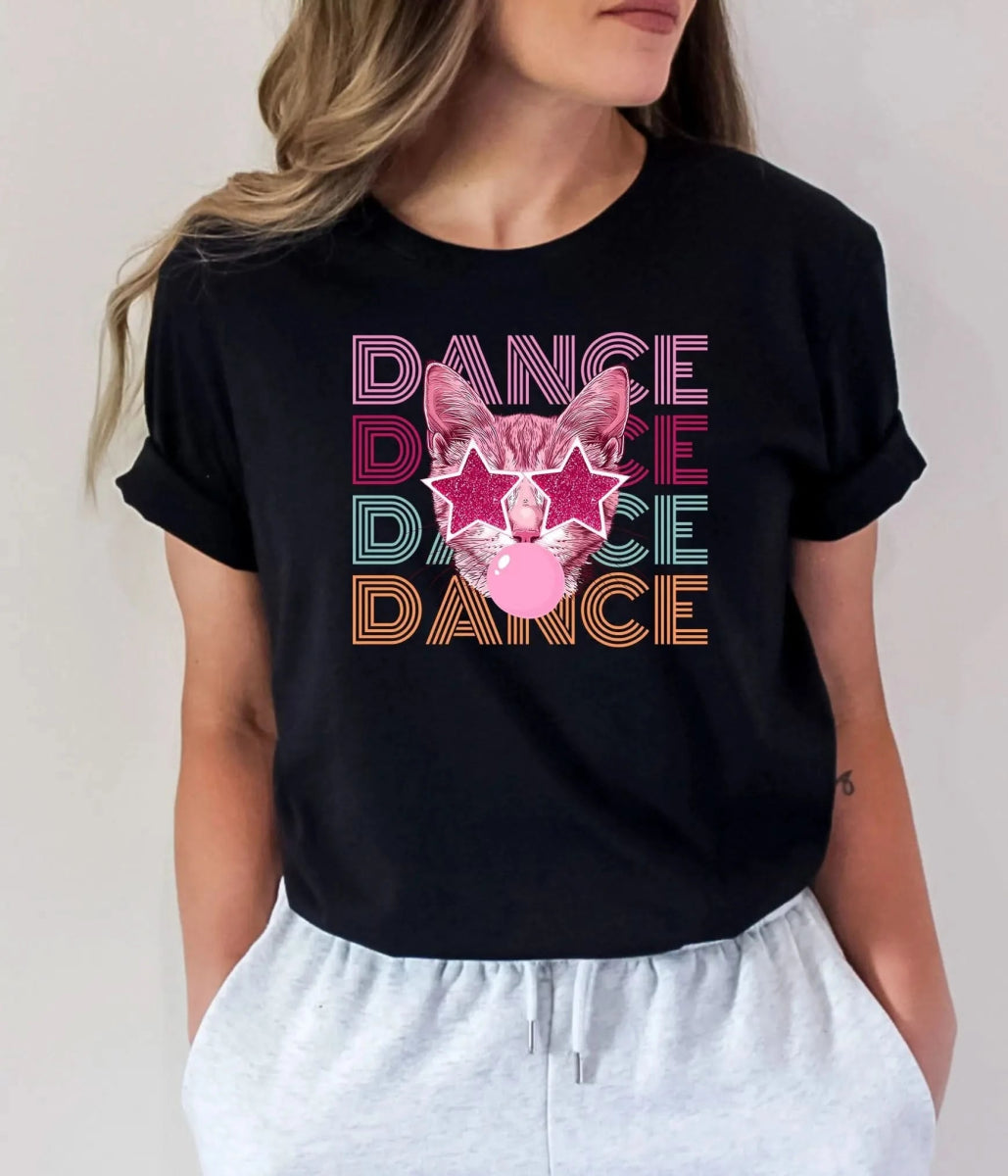 Tricou dama cu pisica oversize din bumbac 100% DANCE
