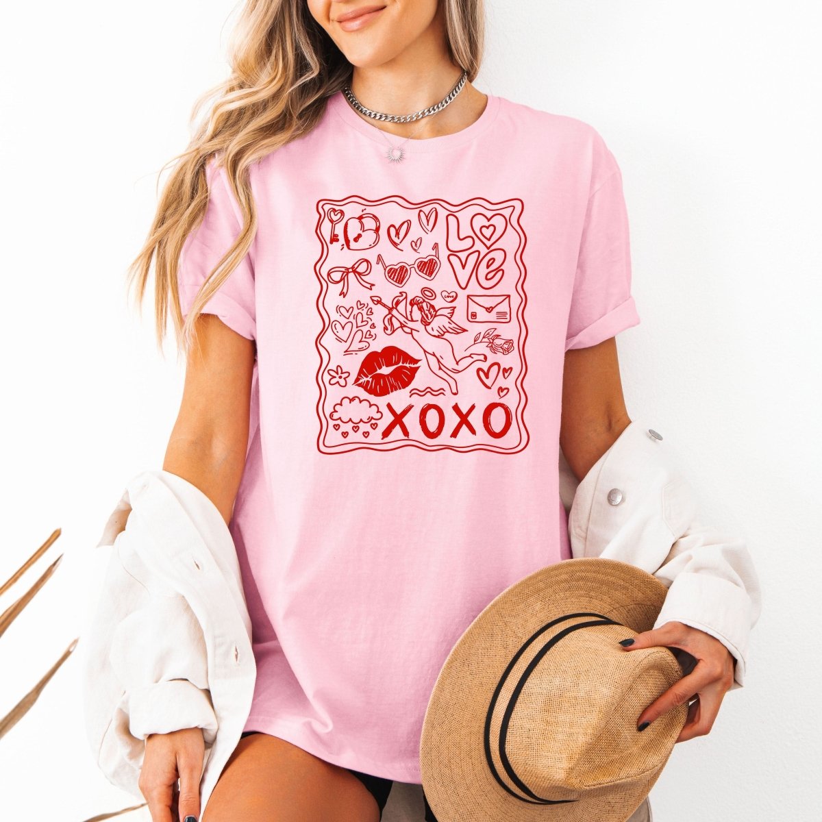 Tricou dama oversize din bumbac 100% cu mesaj XOXO