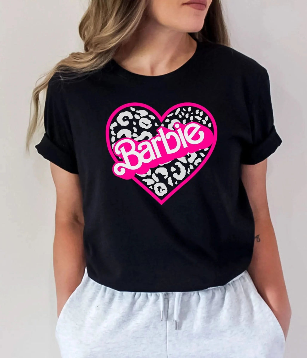 Tricou dama oversize din bumbac 100% Fashion cu imprimeu BARBIE HEART