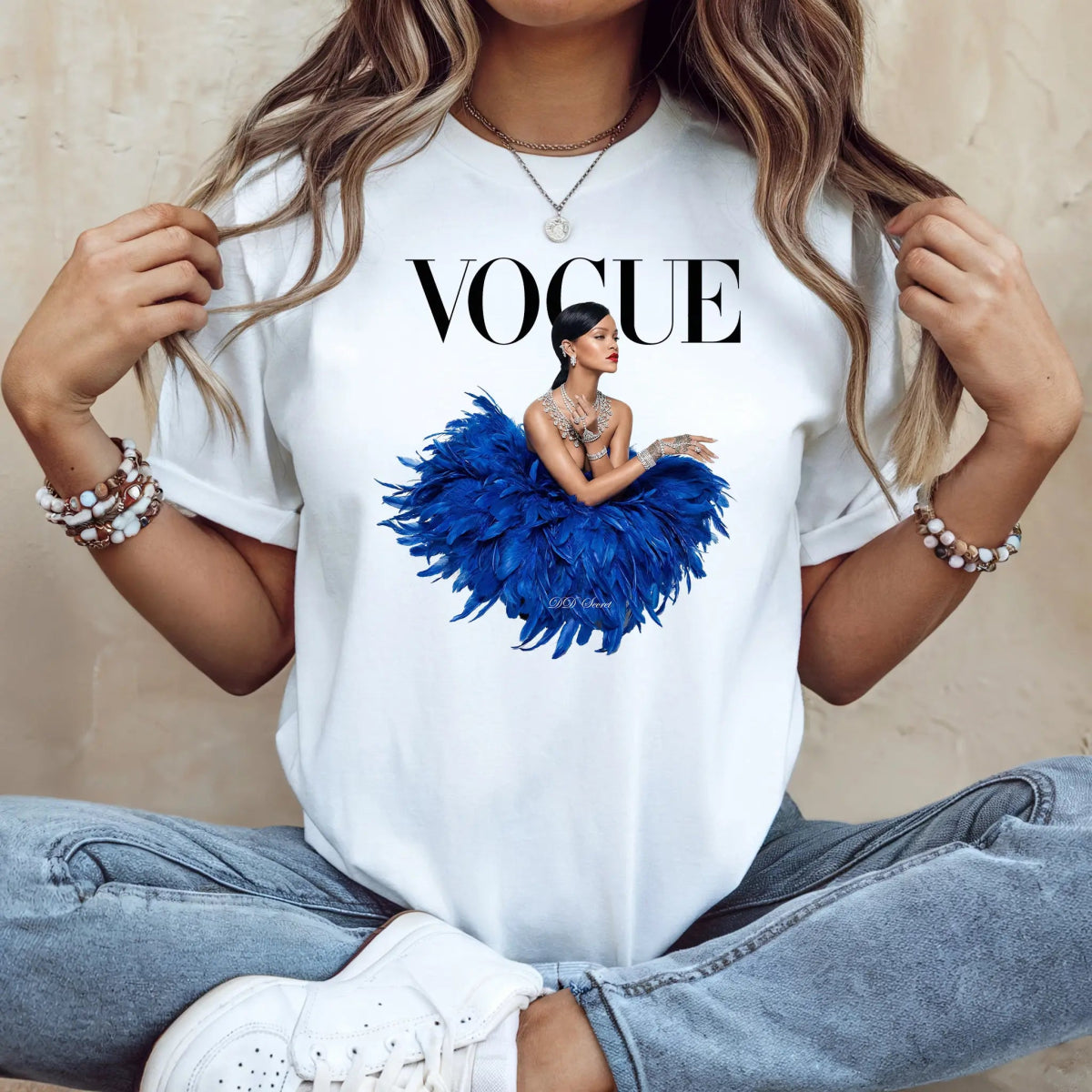 Tricou dama oversize din bumbac 100% Fashion cu imprimeu BLUE DRESS