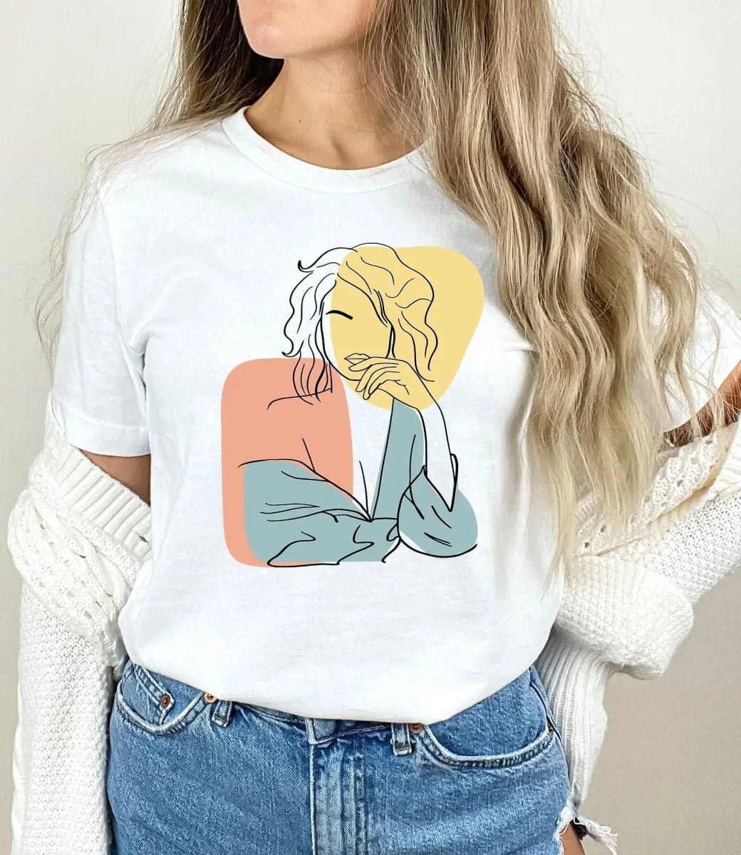 Tricou dama oversize din bumbac 100% Minimalist cu imprimeu ABSTRACT