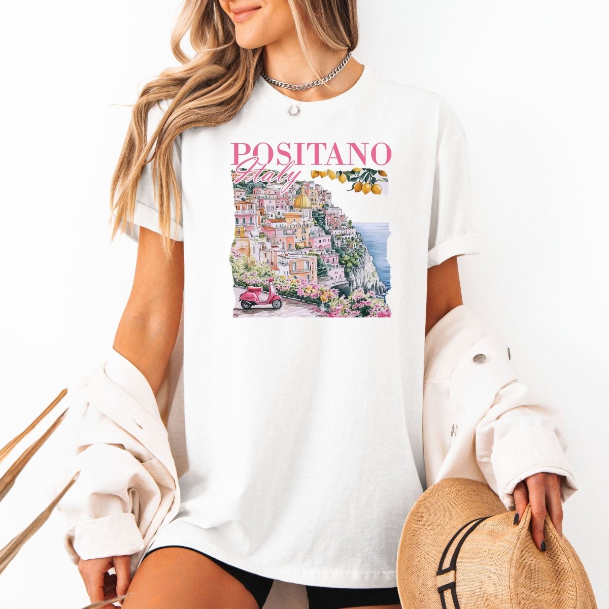 Tricou dama oversize din bumbac 100% Travel cu imprimeu POSITANO
