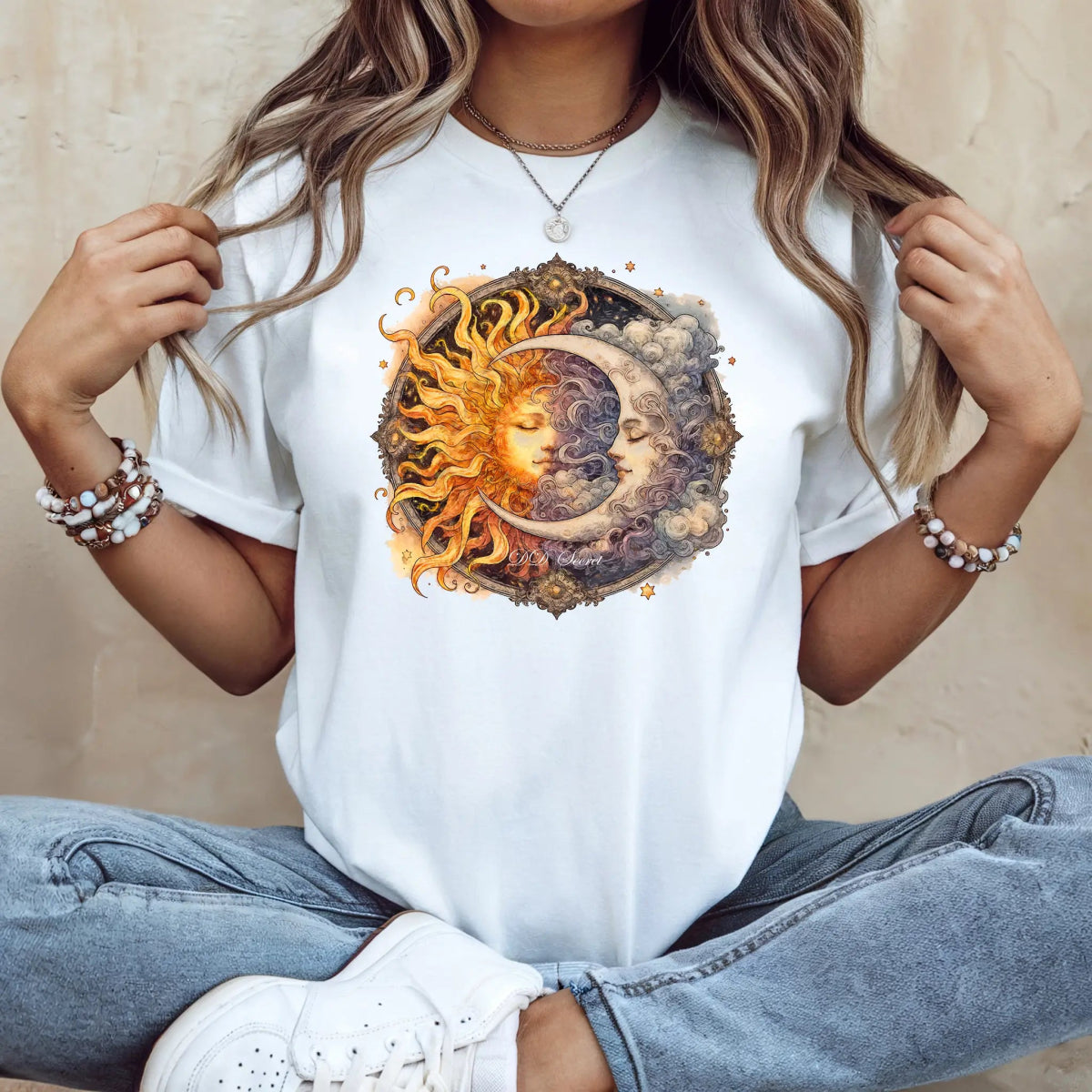 Tricou de dama oversize din bumbac 100% cu imprimeu MOON SUN