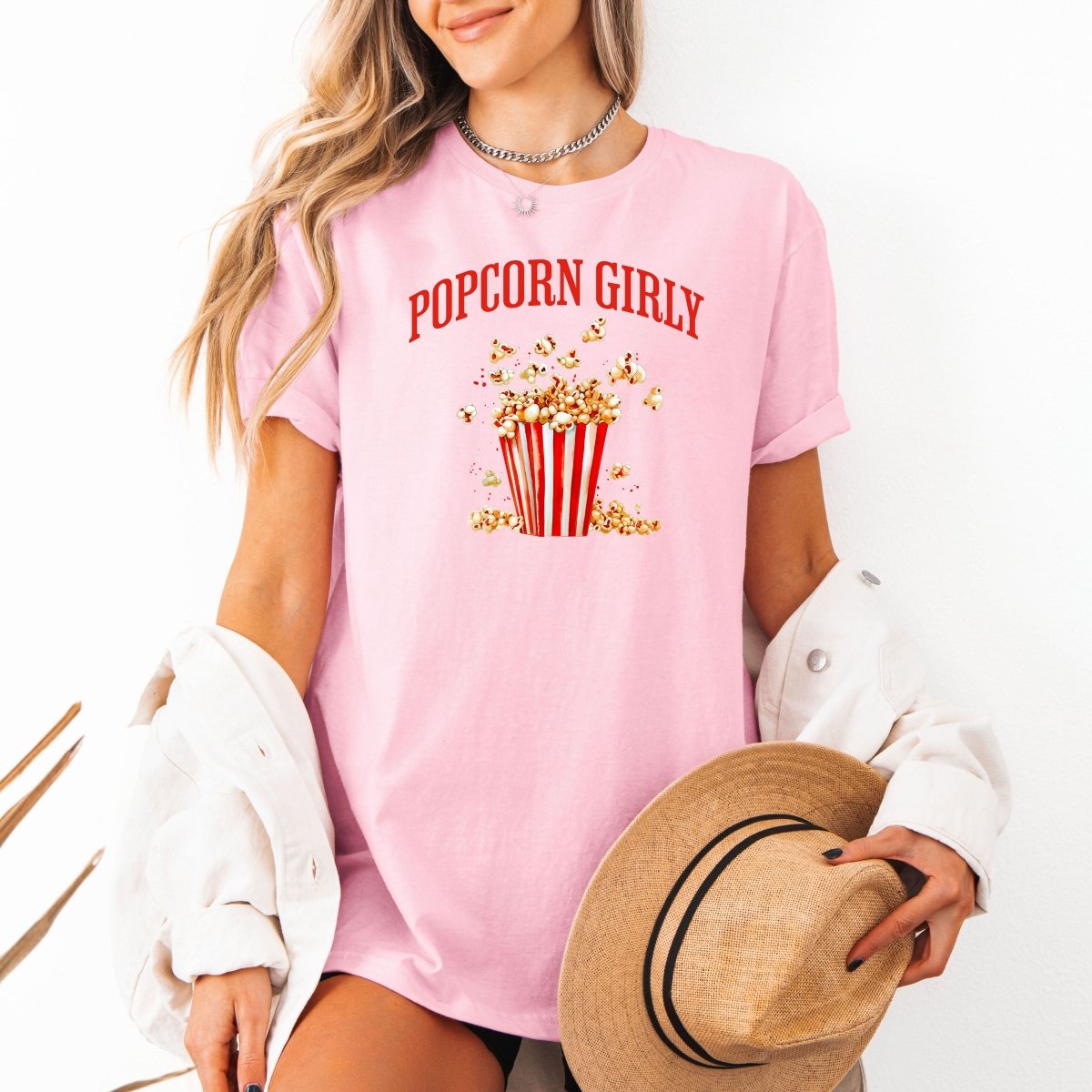 Tricou de dama oversize din bumbac 100% cu mesaj POPCORN