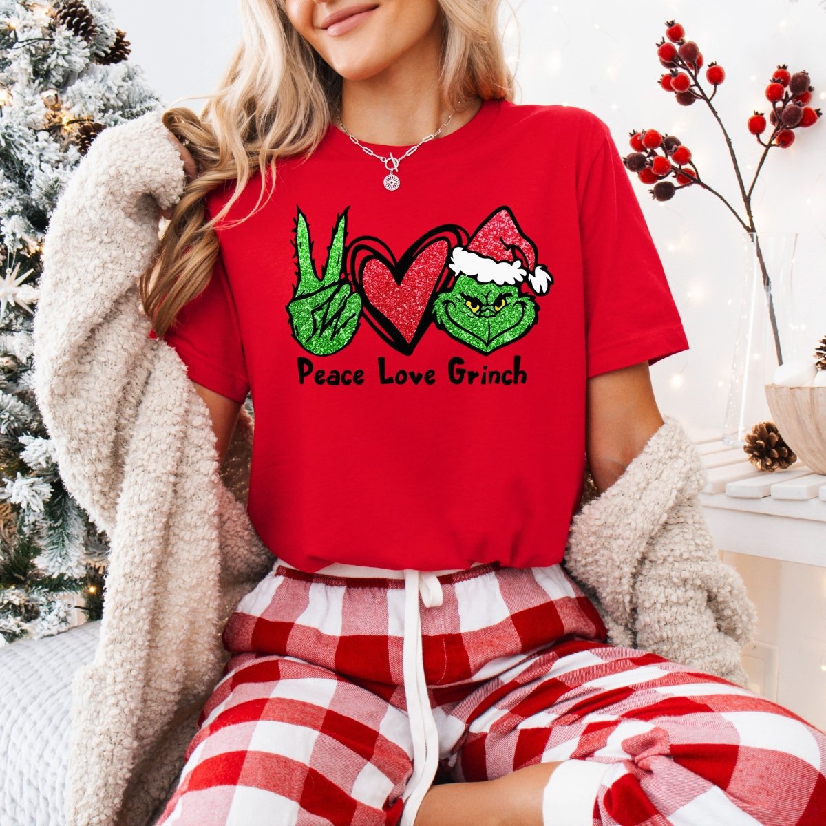 Tricou de dama oversize din bumbac 100% de Craciun PEACE GRINCH