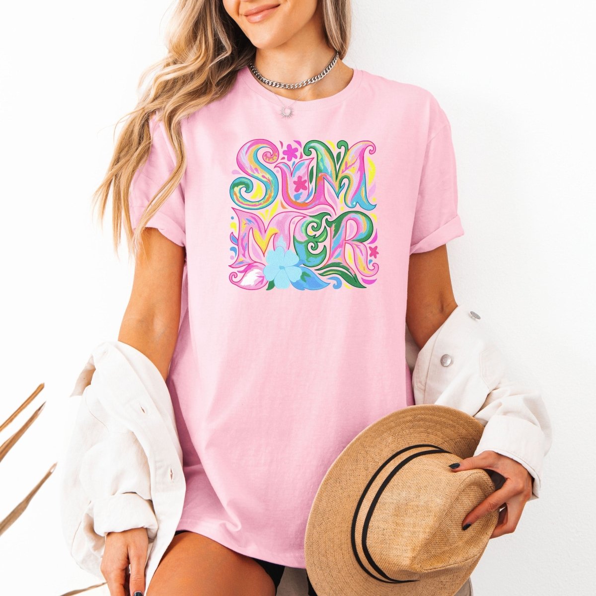 Tricou de dama oversize din bumbac 100% de Vara SUMMER FLOWER