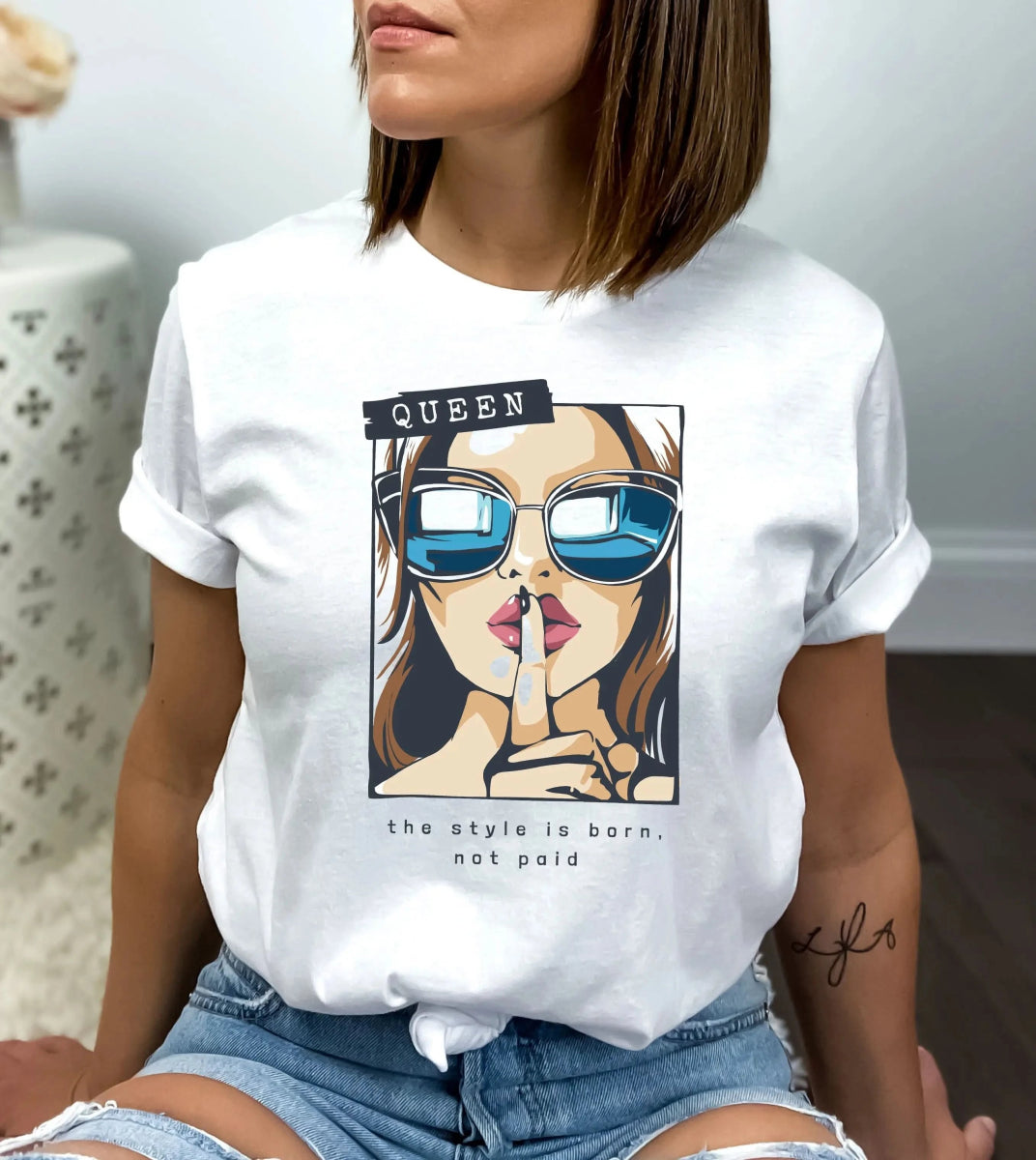 Tricou de dama oversize din bumbac 100% Fashion/Cool cu imprimeu STYLE IS BORN