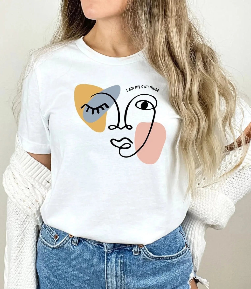 Tricou de dama oversize din bumbac 100% Minimalist cu imprimeu MUSE