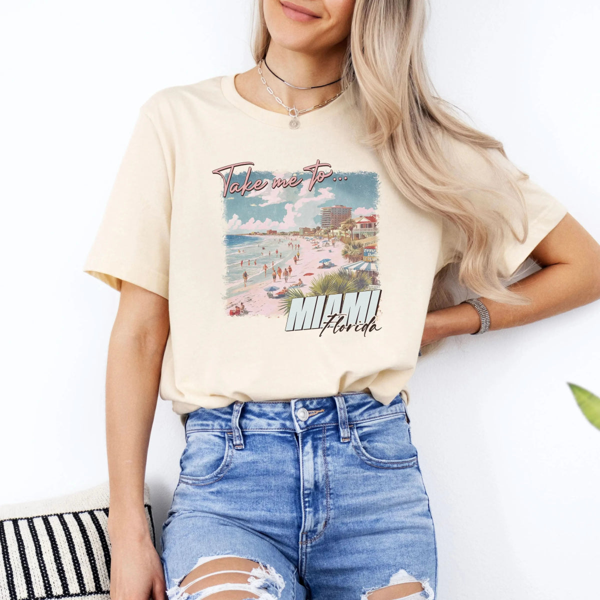 Tricou de dama oversize din bumbac 100% Travel cu imprimeu MIAMI