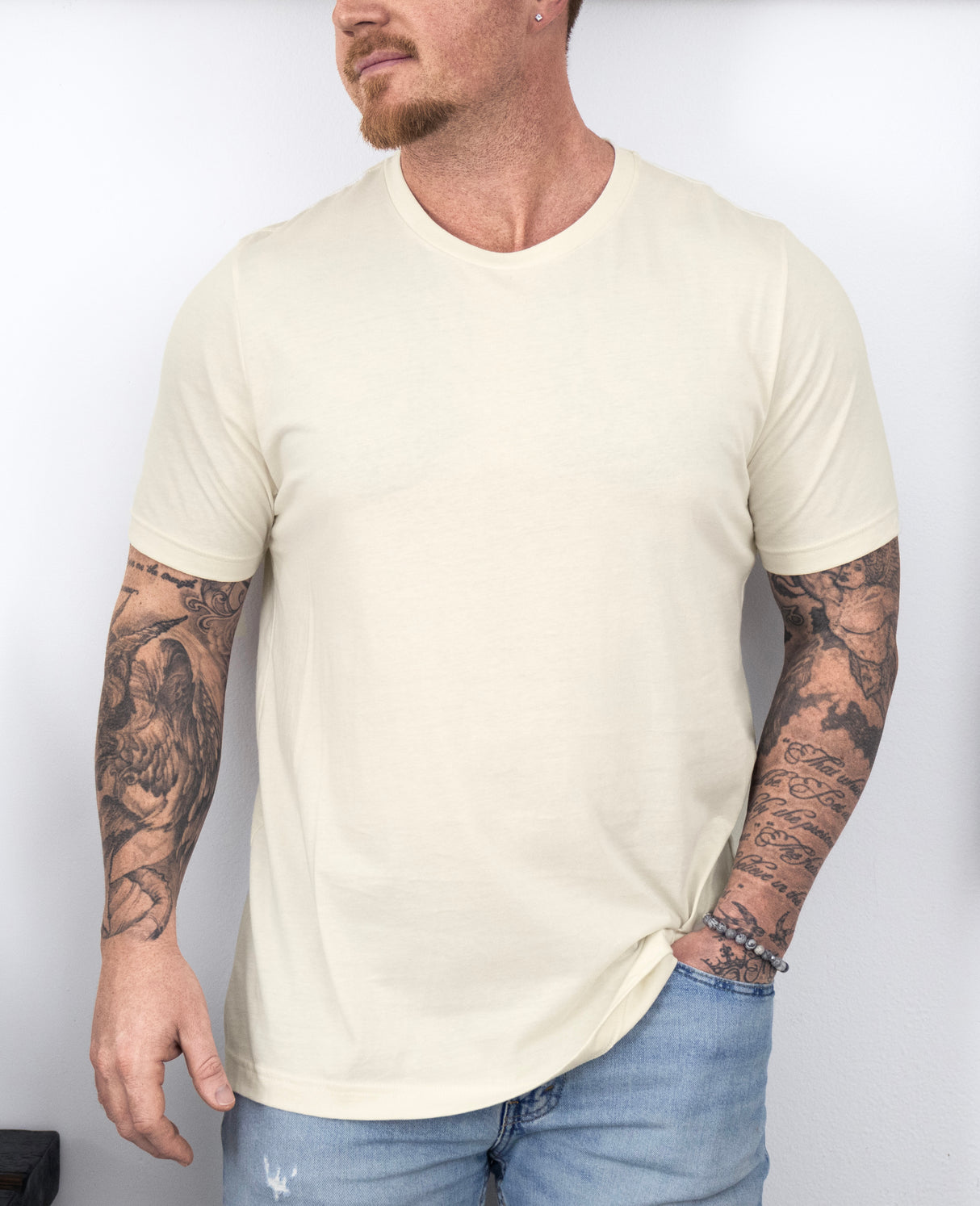 Set 3 tricouri barbati din bumbac 100% regular fit simple crem