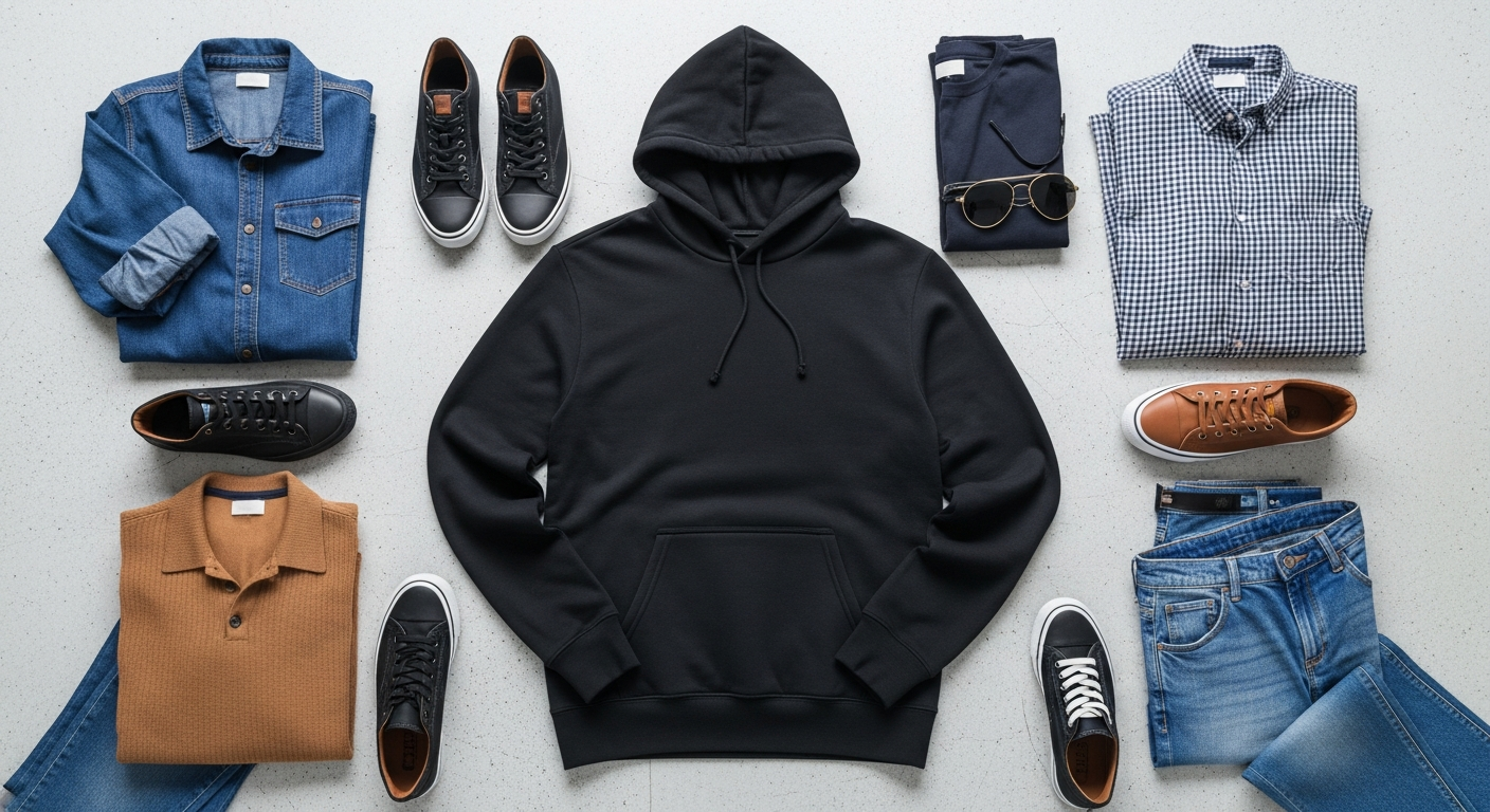 hanorac negru barbati - Transformă-ți Garderoba: Cum să Integrezi Elegant un Hanorac Negru în 5 Outfit-uri Stilate pentru Bărbați