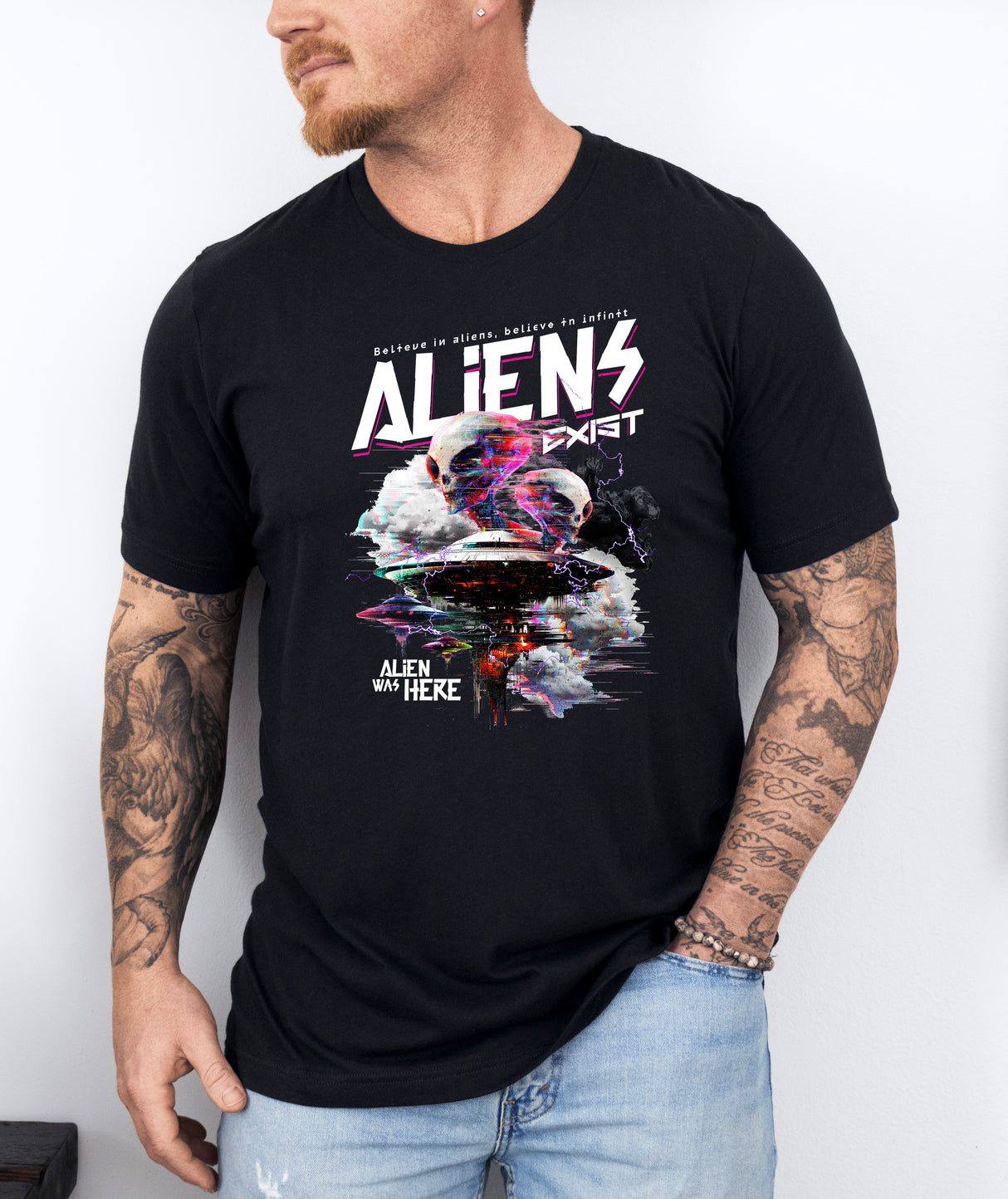 Tricou barbati din bumbac 100% regular fit Urban cu imprimeu ALIENS