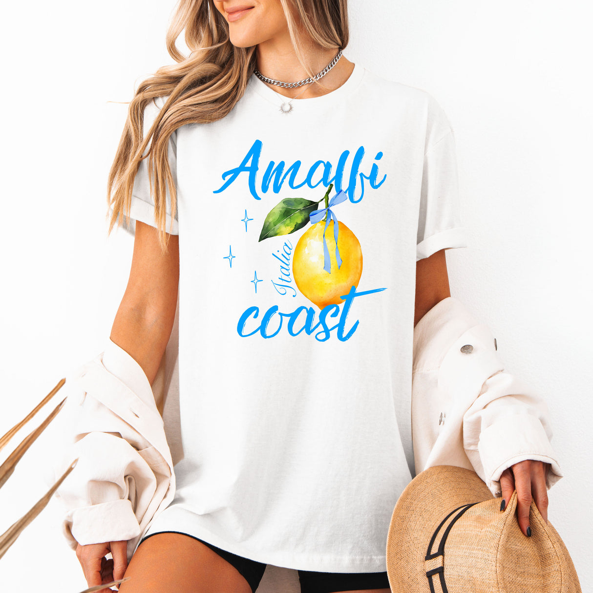 Tricou de dama oversize din bumbac 100% de Vara cu imprimeu AMALFI COAST