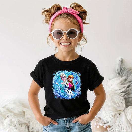 Tricou fete din bumbac 100% cu imprimeu ANA & ELSA