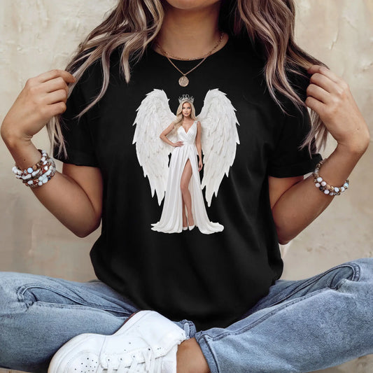 Tricou de dama oversize din bumbac 100% Fashion cu imprimeu WHITE ANGEL