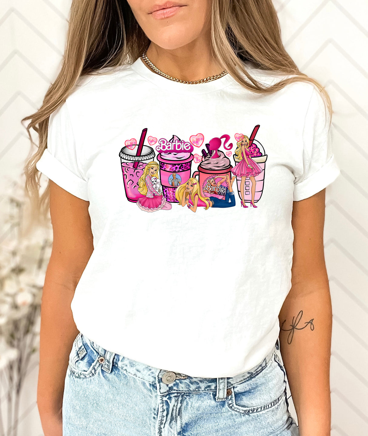 Tricou dama oversize din bumbac 100% Fashion cu imprimeu BARBIE COFFEE