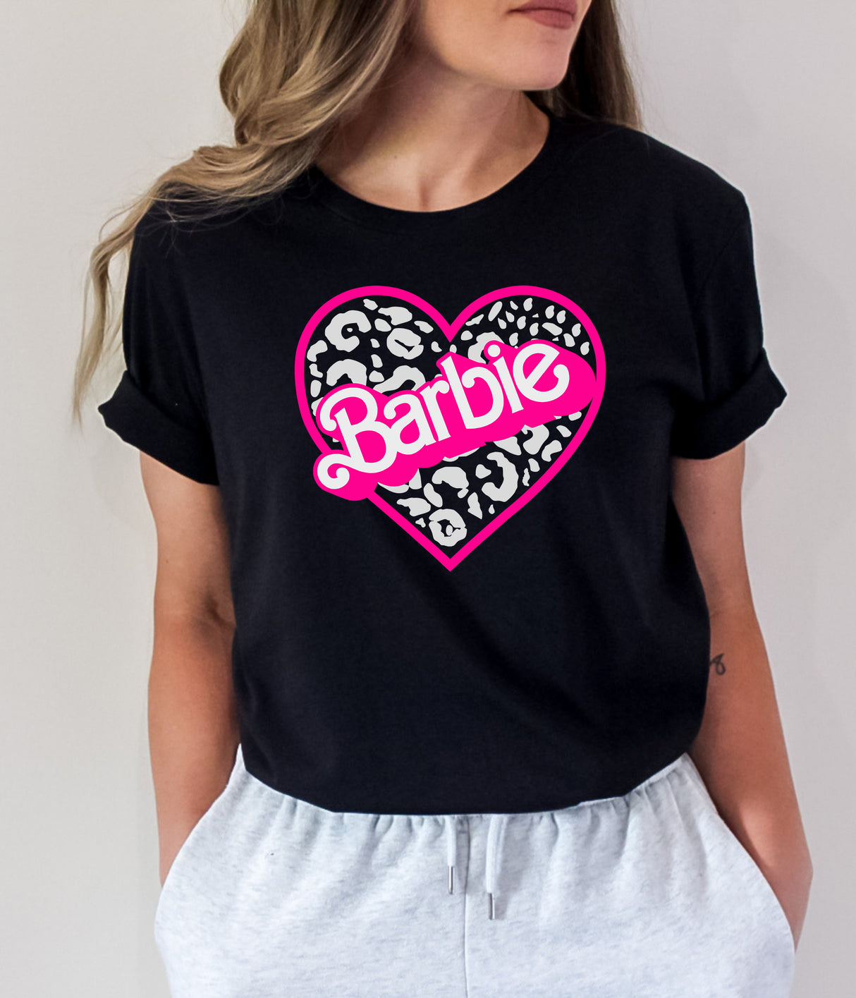 Tricou dama oversize din bumbac 100% Fashion cu imprimeu BARBIE HEART