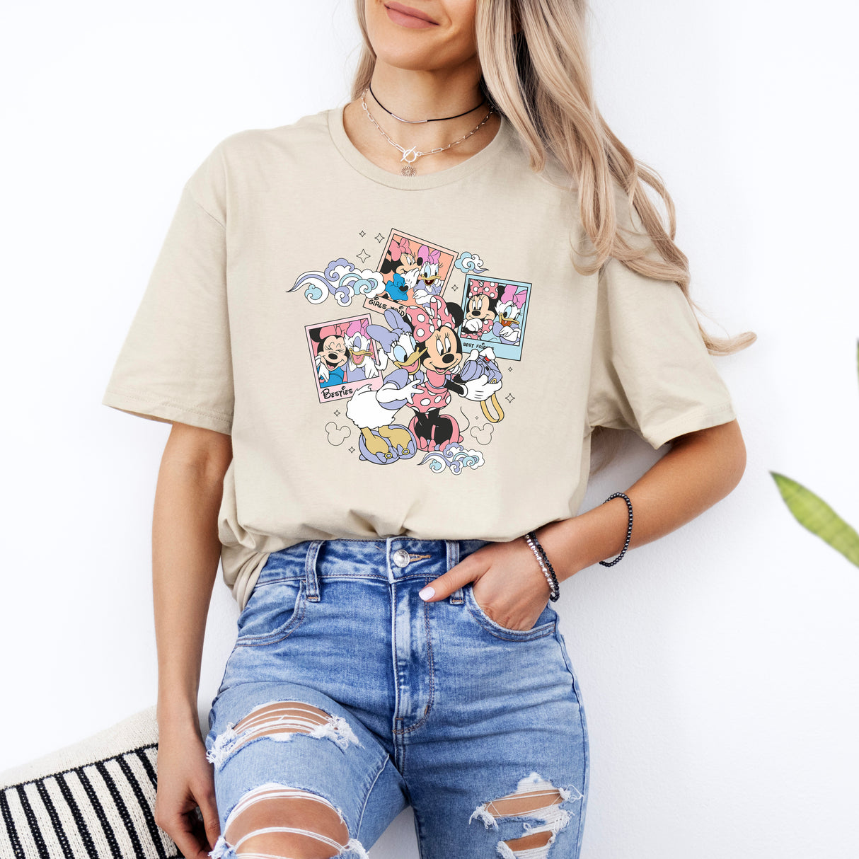 Tricou dama oversize din bumbac 100% Desene animate cu imprimeu BEST FRIENDS