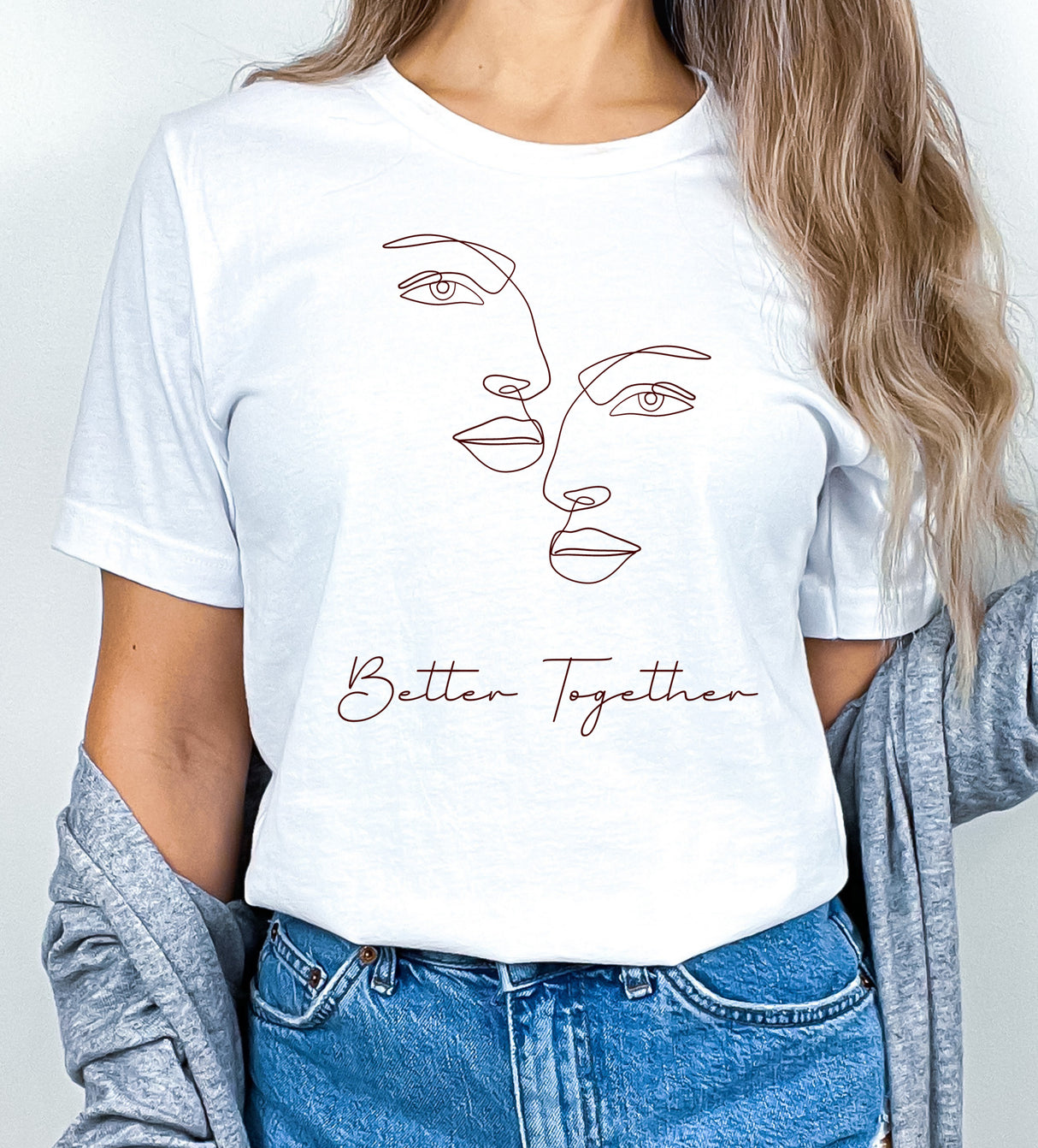 Tricou de dama oversize din bumbac 100% Minimalist cu imprimeu BETTER TOGETHER