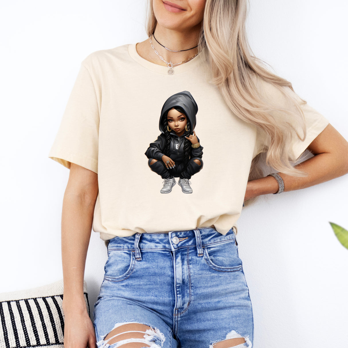 Tricou dama oversize din bumbac 100% Urban cu imprimeu BLACKIE
