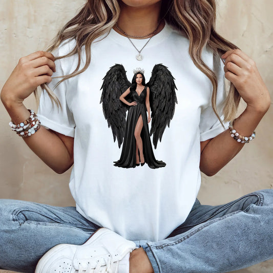 Tricou dama oversize din bumbac 100% Fashion cu imprimeu BLACK ANGEL