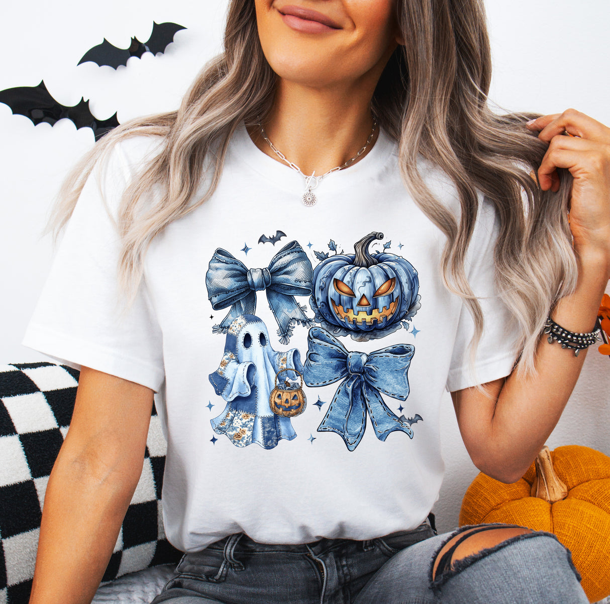 Tricou dama oversize din bumbac 100% de Halloween BLUE HALLOWEEN