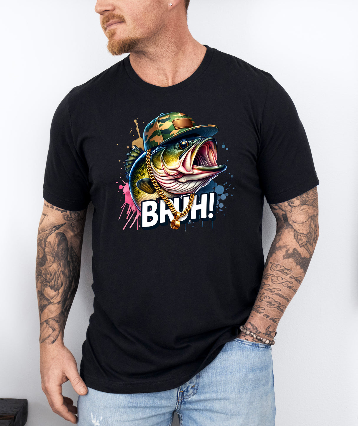 Tricou barbatesc din bumbac 100% regular fit Pescari BRUH