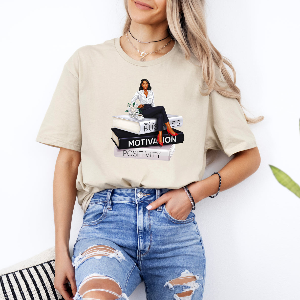 Tricou de dama oversize din bumbac 100% Fashion cu imprimeu BUSINESS WOMAN