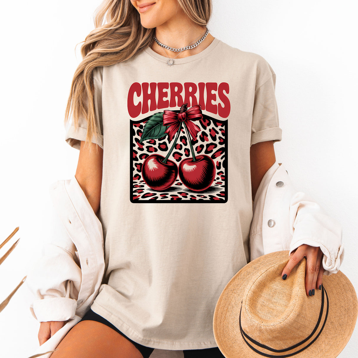 Tricou dama oversize din bumbac 100% de Vara cu imprimeu CHERRIES