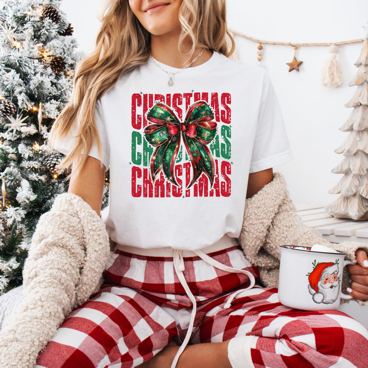 Tricou dama oversize din bumbac 100% de Craciun CHRISTMAS BOW