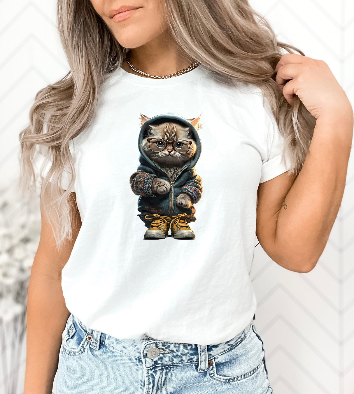 Tricou de dama oversize din bumbac 100% cu pisici COOL CAT