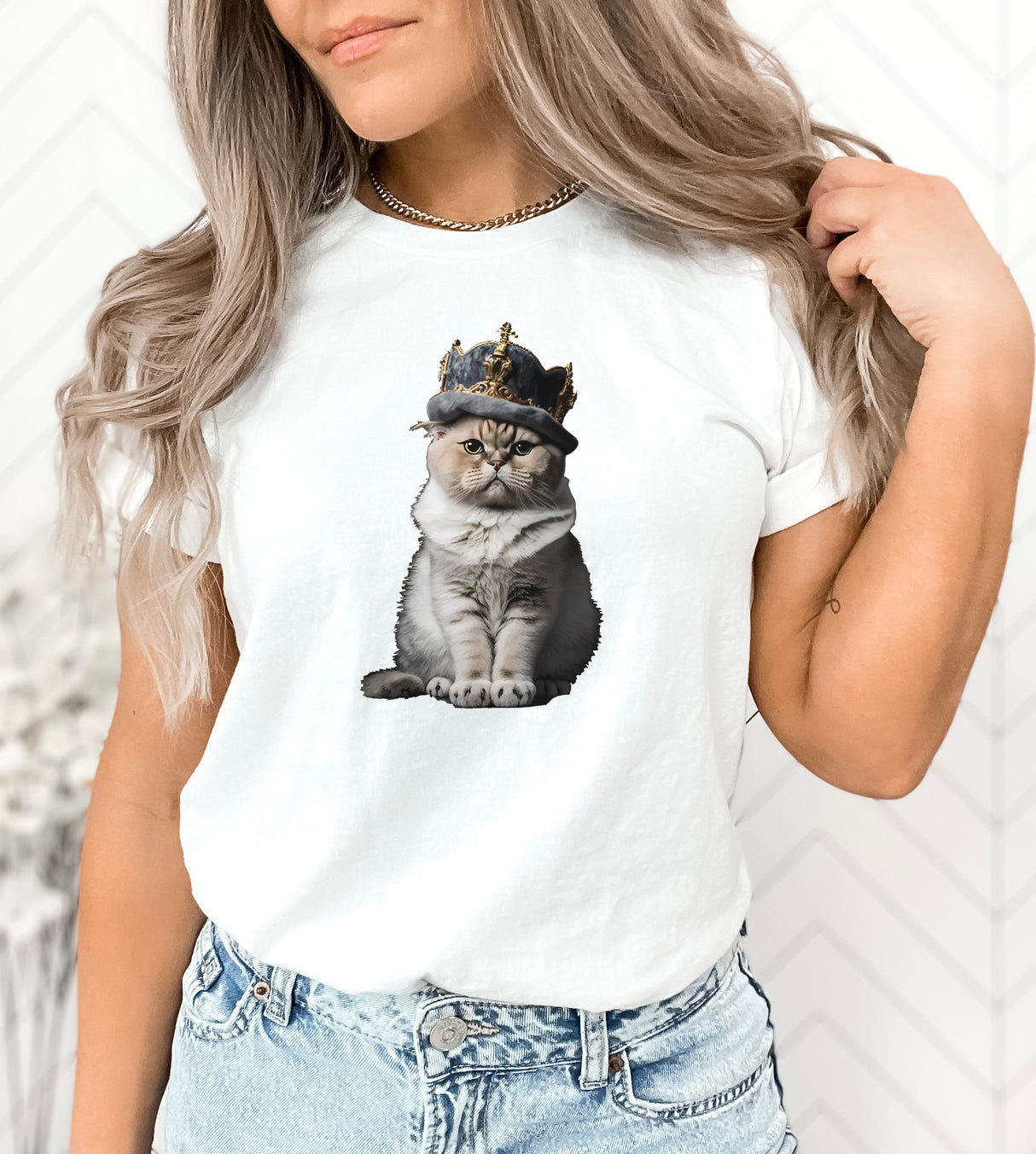 Tricou de dama oversize din bumbac 100% cu pisici CROWN