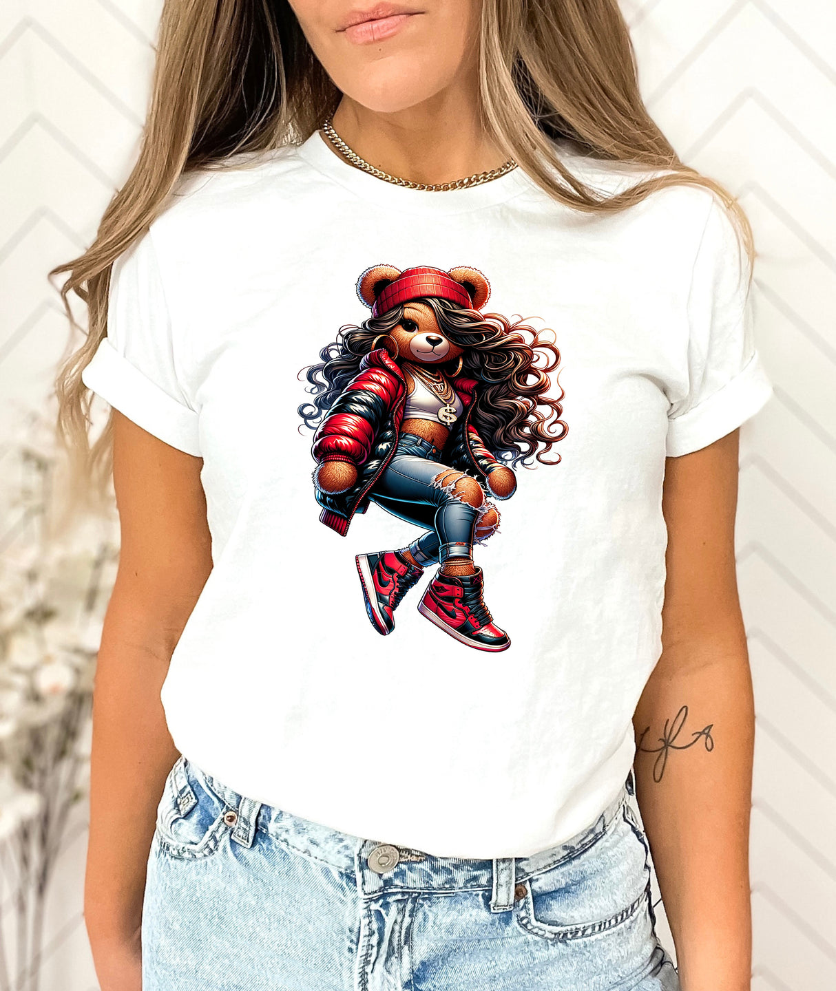 Tricou de dama oversize din bumbac 100% cu ursulet CUTIE