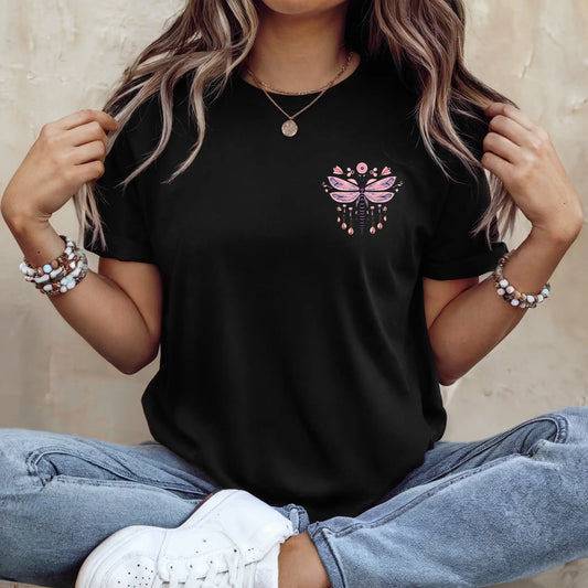 Tricou de dama oversize din bumbac 100% Minimalist cu imprimeu DRAGONFLY