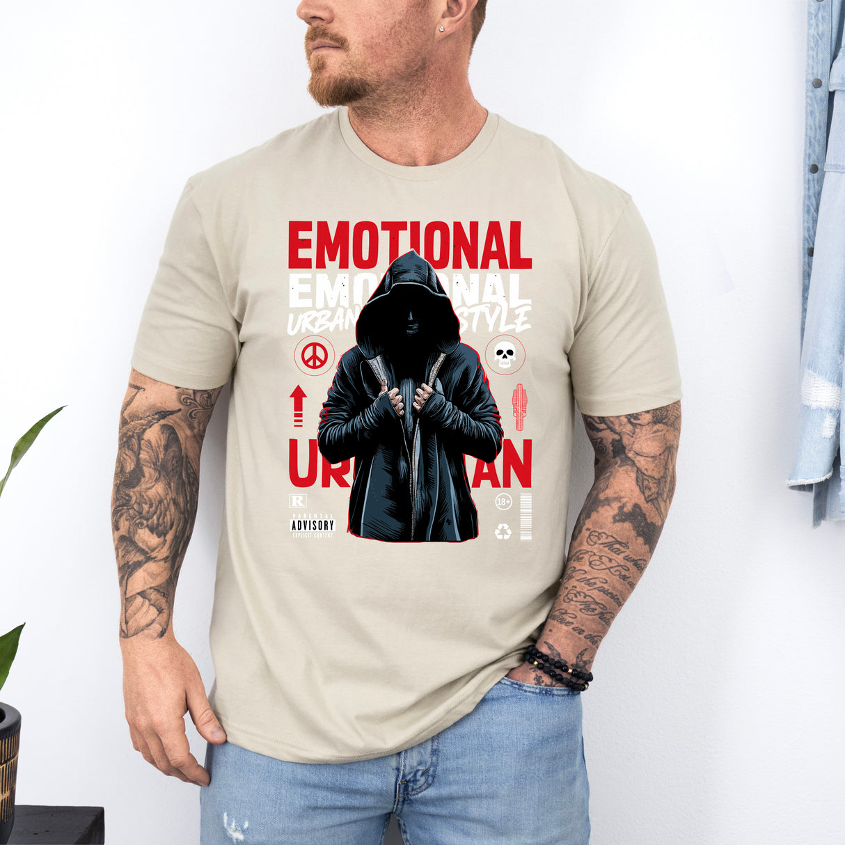 Tricou barbatesc din bumbac 100% regular fit Urban cu imprimeu EMOTIONAL