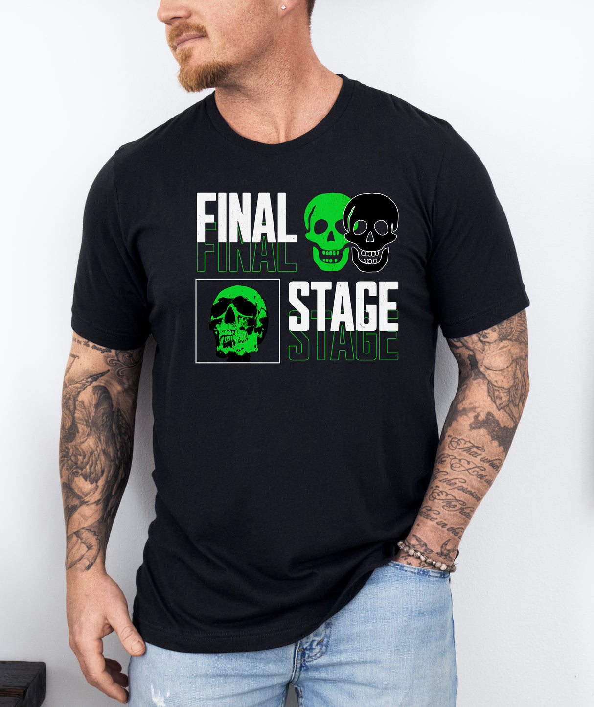 Tricou barbati din bumbac 100% regular fit cu mesaj FINAL STAGE
