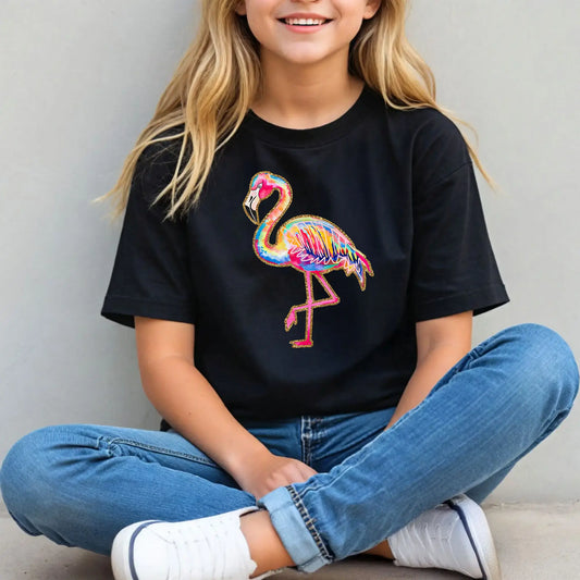 Tricou fete din bumbac 100% cu imprimeu FLAMINGO