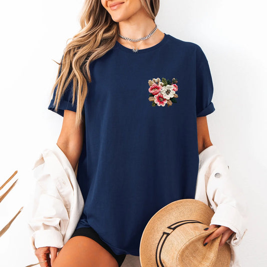Tricou dama oversize din bumbac 100% minimalist cu imprimeu FLOWERS