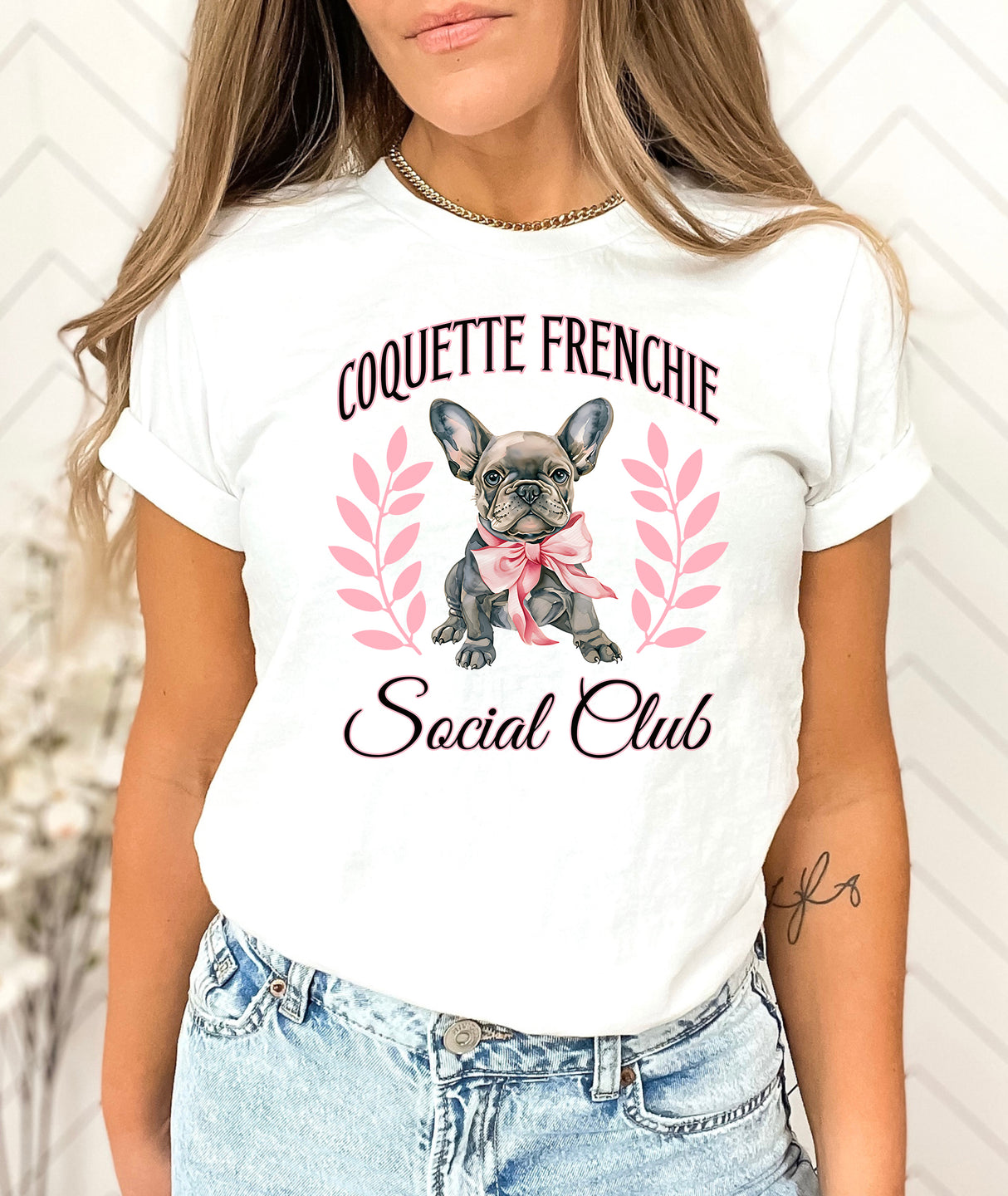 Tricou de dama oversize din bumbac 100% cu catei FRENCHIE